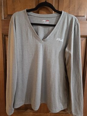 FILA Gray V-Neck Long Sleeve Women's Top